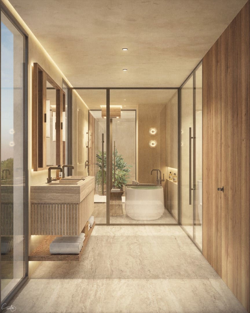 a bathroom with a tub and a sink