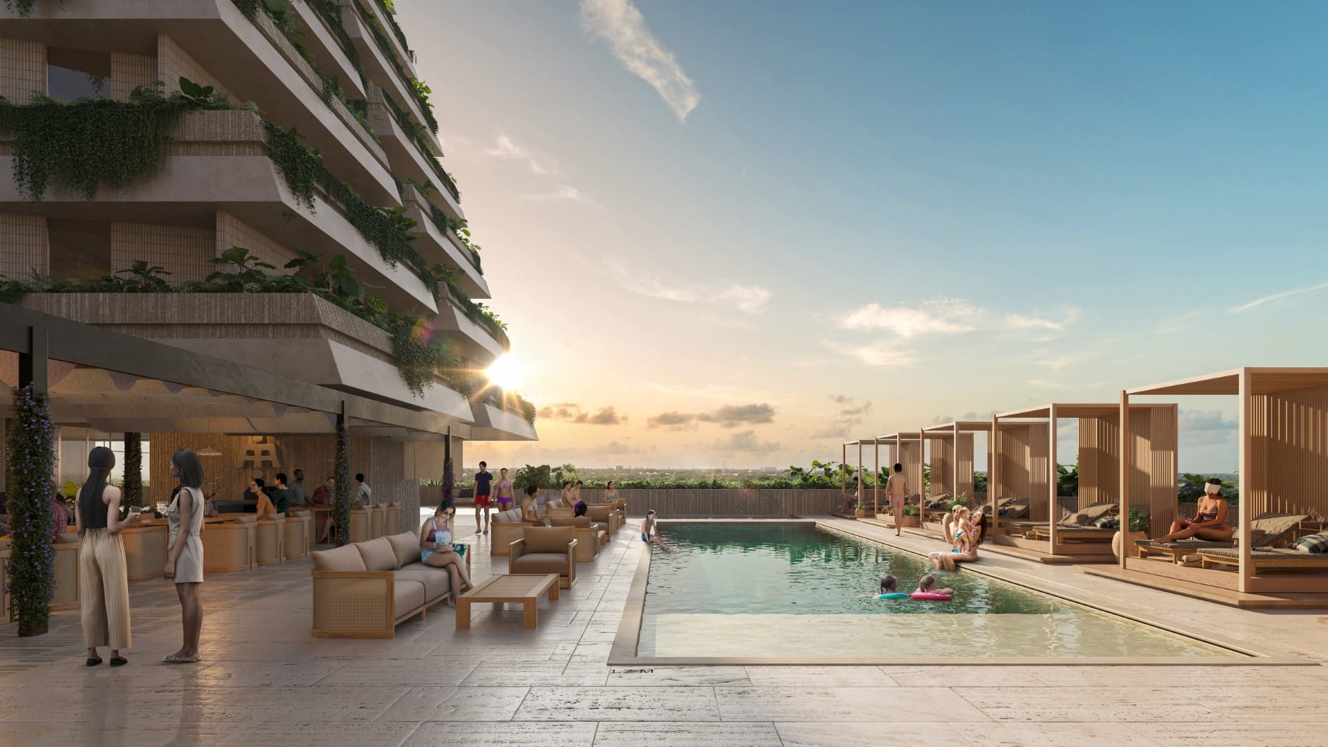 a pool with people around it