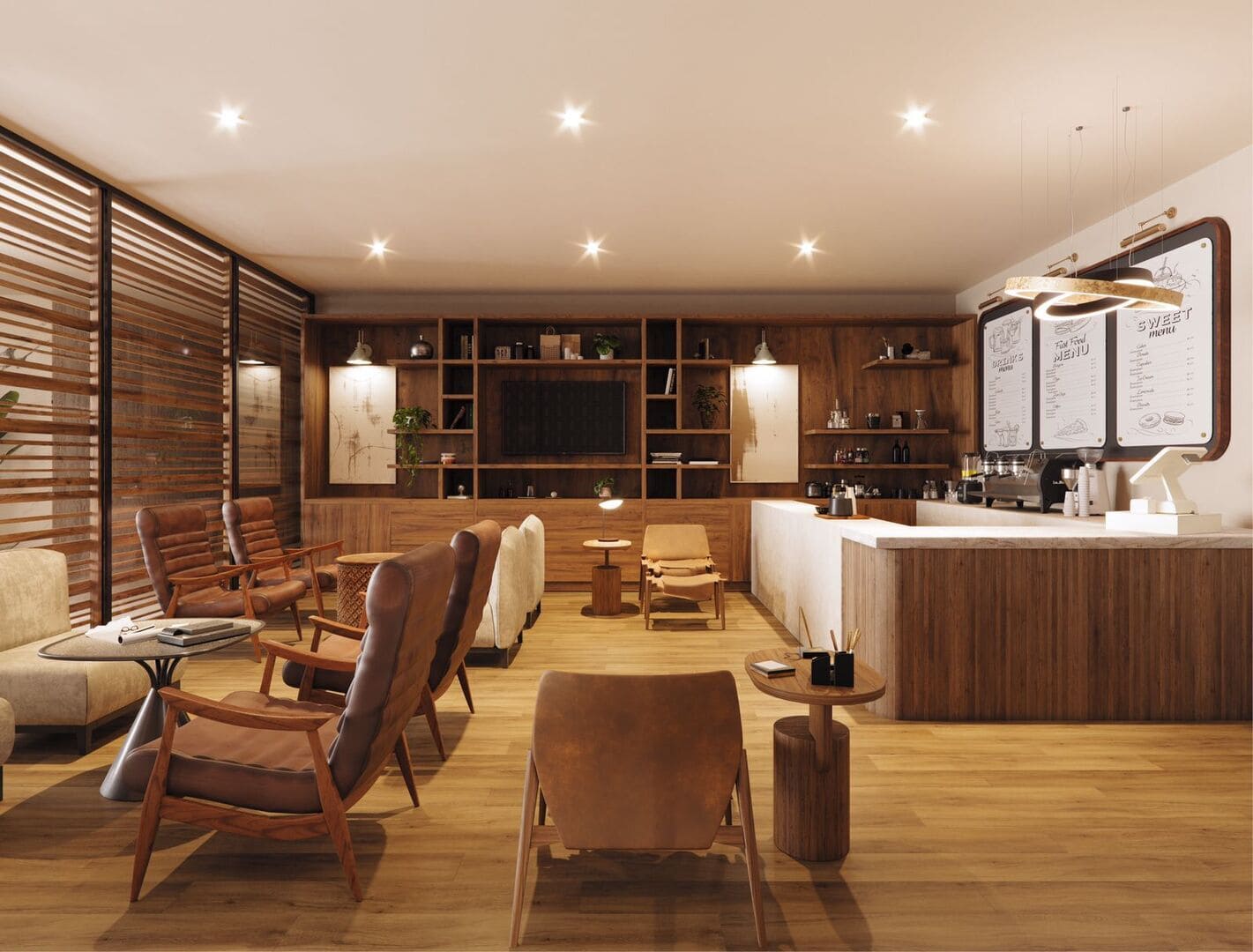 a room with a table and chairs