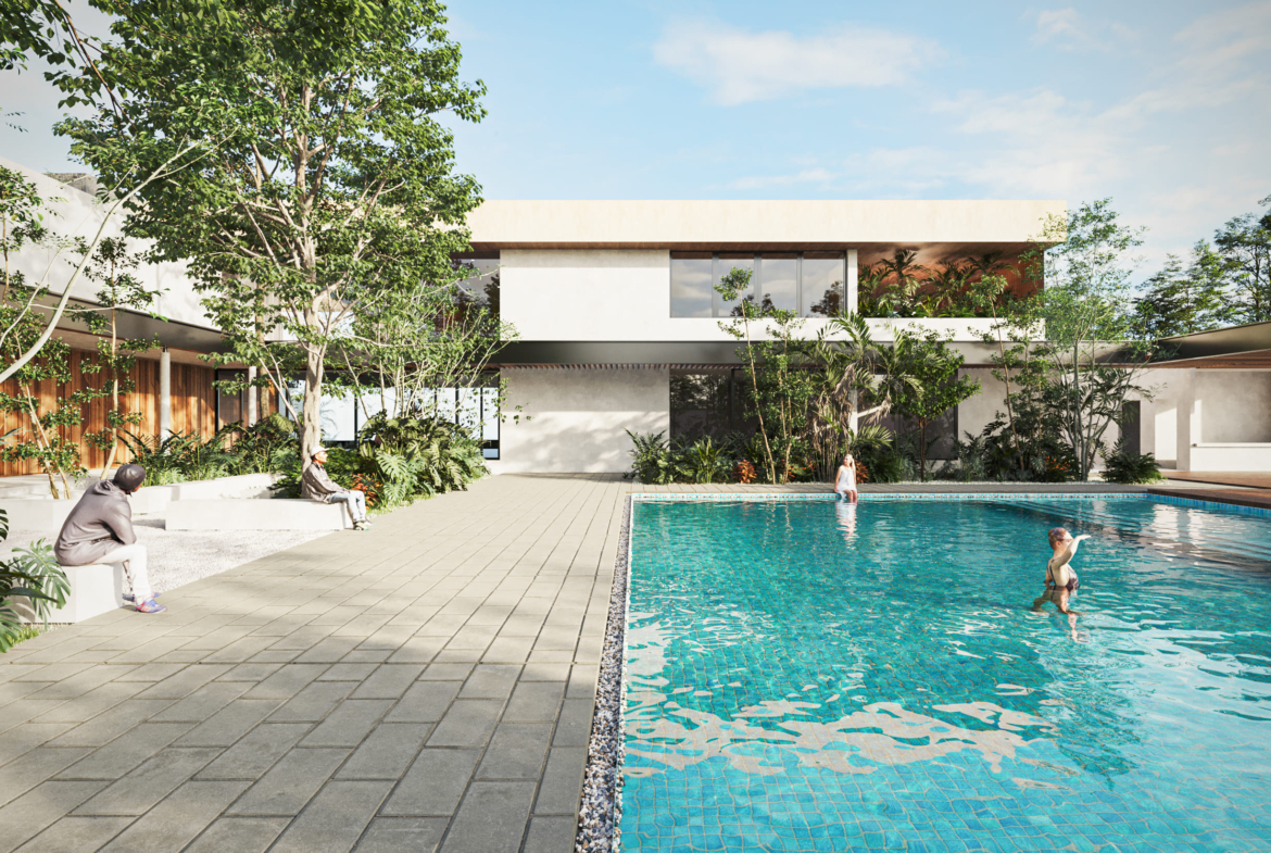 a pool with people in it