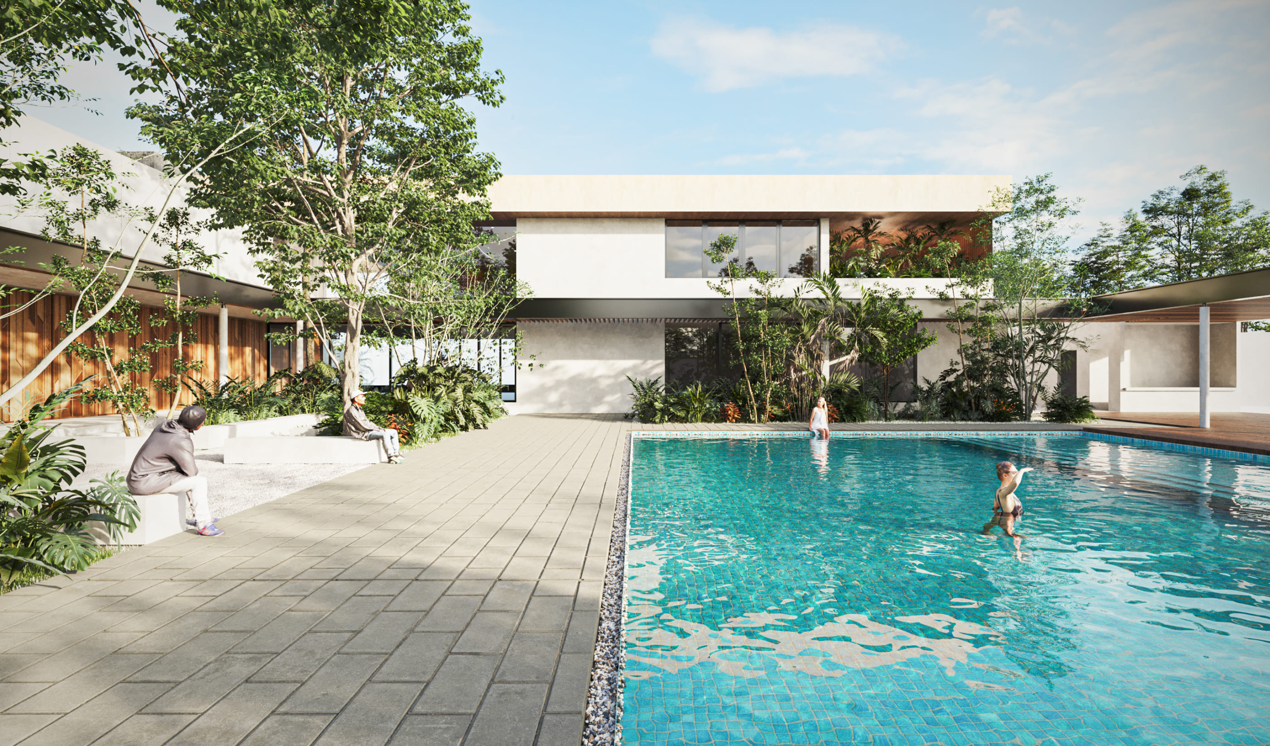a pool with people in it